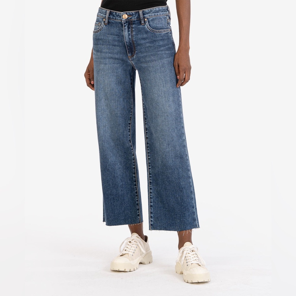 KUT from the Kloth womens blue jeans Charlotte high rise 14 raw hem buttons plus